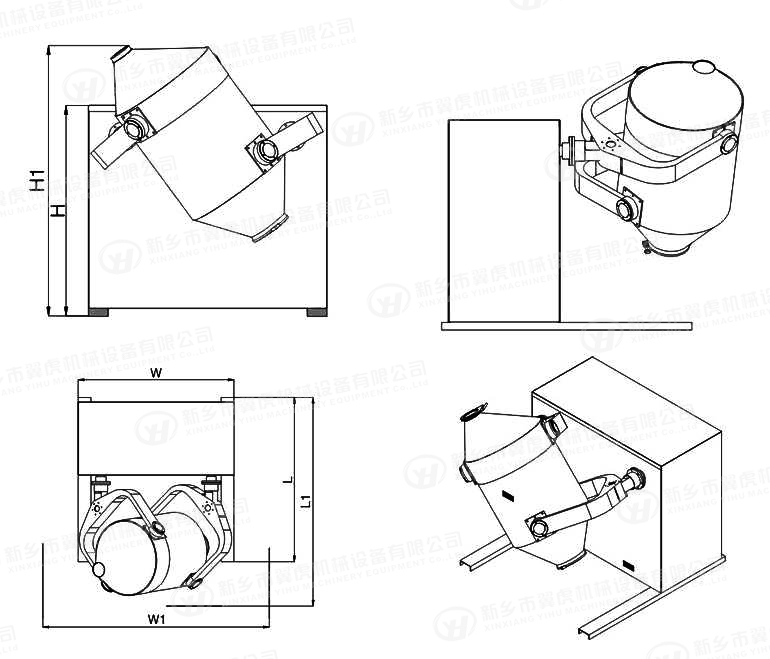 Three Dimensional Motion Mixer / Dry Powder Mixer 100 Liter 50kg