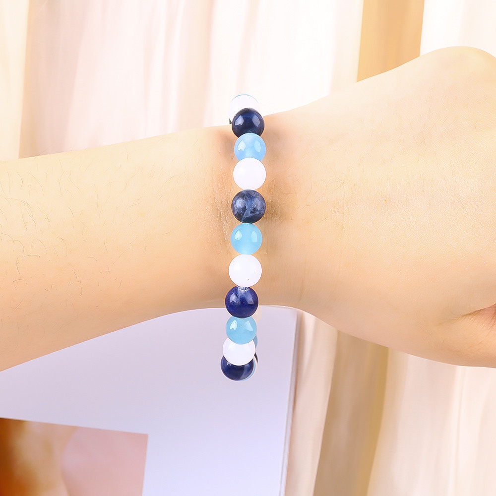 Clear Quartz / Sodalite / Blue Chalcedony 8mm Positive Energy Crystal Bead Bracelet