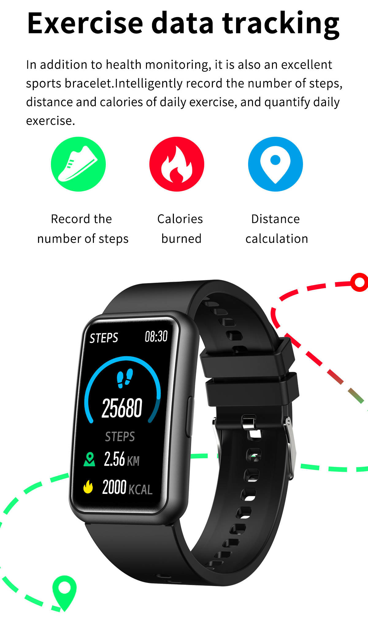 1.45 inch Bluetooth Fitness Bracelet Calories Burned Distance Calculation 145mAh