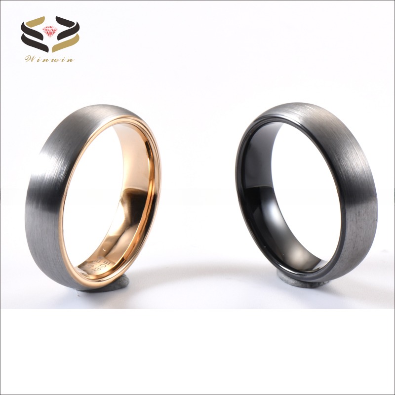 6mm Two Tone Silver Black Plate Domed Brushed Tungsten Carbide Wedding Rings for Men Women Comfort Fit Stylish and Durable