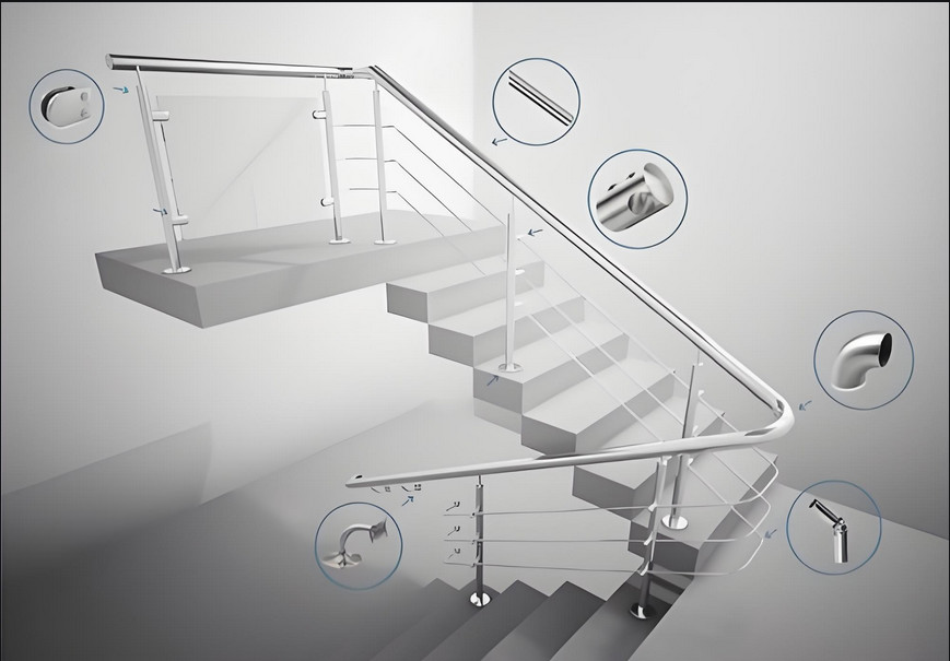 Floating Wall Mounted Handrail System Quick Installation Commercial Residential Use