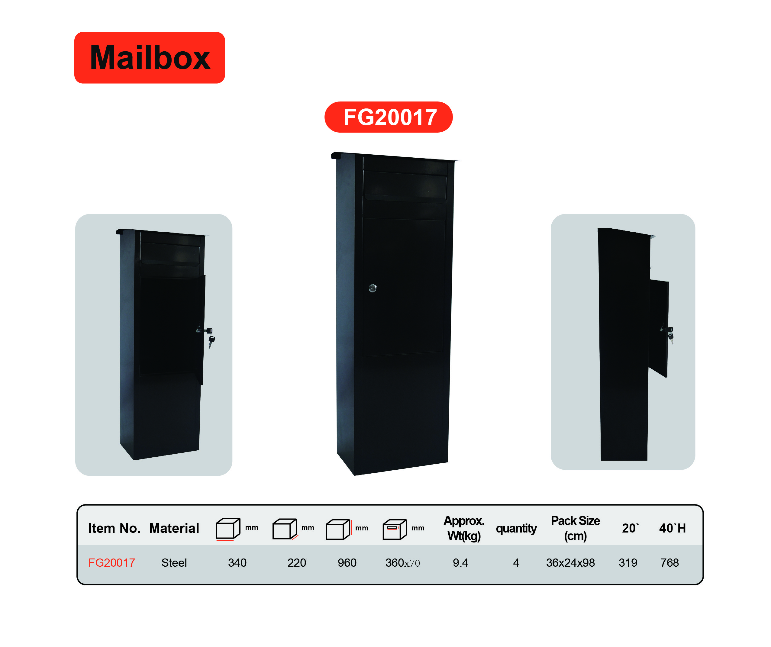 Ground Standing Steel Mailbox Residential Waterproof Garden Use