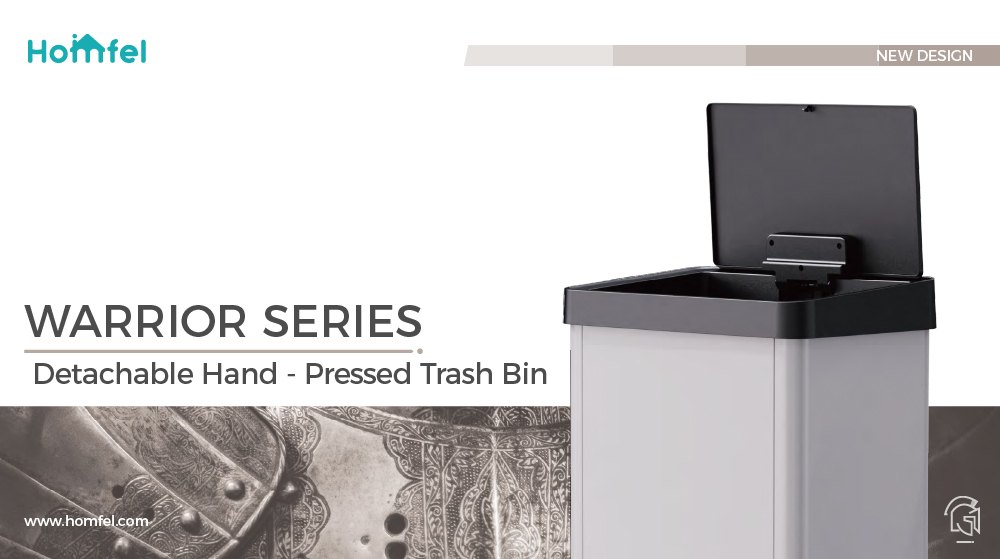 High Capacity Stainless Steel Trash Can 34.2*24.2*57cm Warrior Series 40L with Detachable Hand Press and Rolling Cover