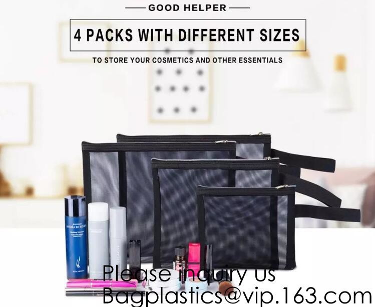 Colored Mesh Zipper Pouch Multipurpose Travel Mesh Bag for Cosmetics Offices Supplies Travel Accessories, stationery pac