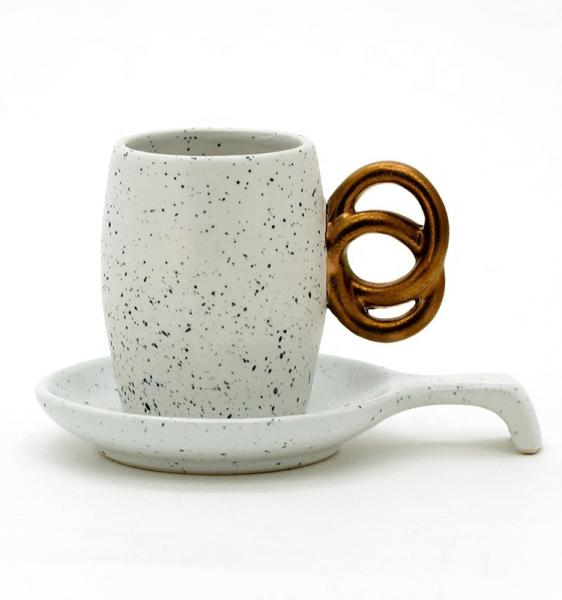 3oz Creative Tea Coffee Cup And Saucer Ceramic With 3d Handle Ceramic Tea Cup