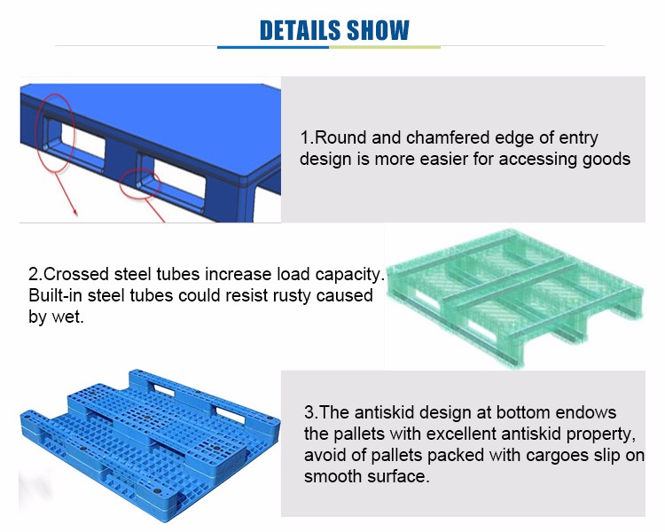 Warehouse steel reinforced plastic pallet