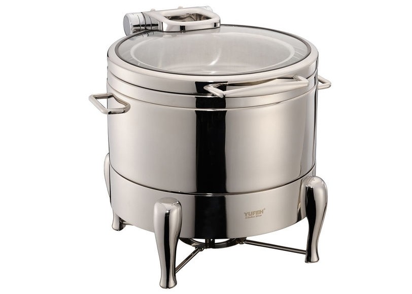 YUFEH Stainless Steel 304# Hydraulic Induction Chafing Dish Buffet Food Warmer Soup Station W/ Round Glass Lid