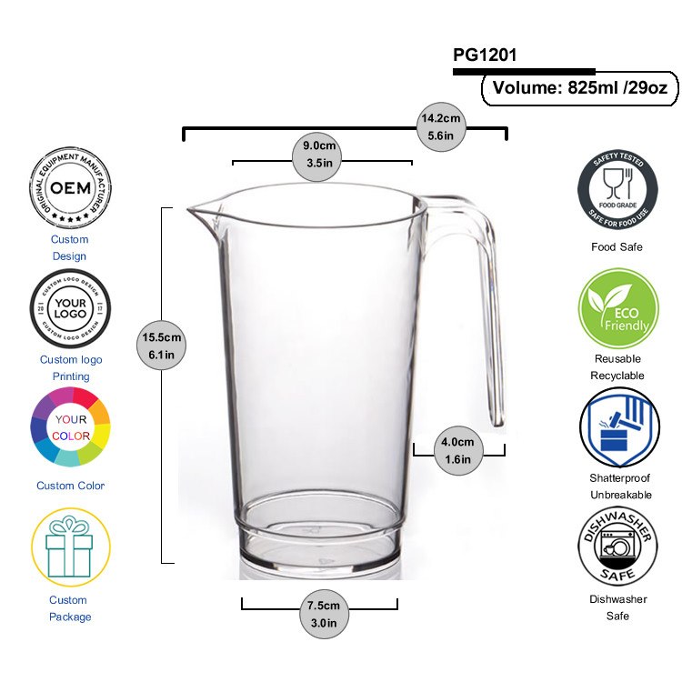 Heat Resistant Plastic Beverage Pitcher 29oz Plastic Juice Jug With Handle