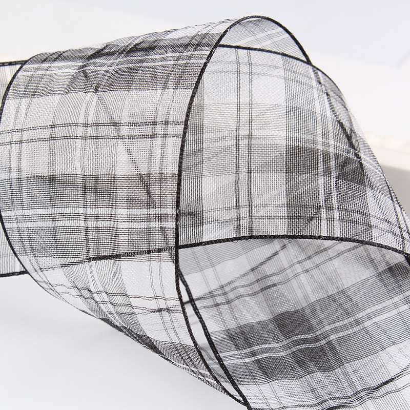6mm-38mm Plaid Polyester Organza Ribbon for Flower Chocolate Gift Packing