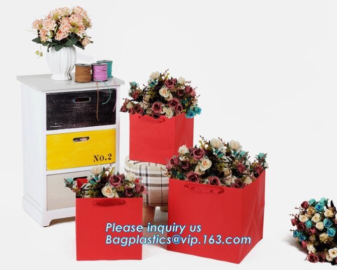 Customized Red Printed Kraft Paper Shopping Bag with Ribbon Handles and Bowknot,Kraft Paper Shopping Bag with Kinds off