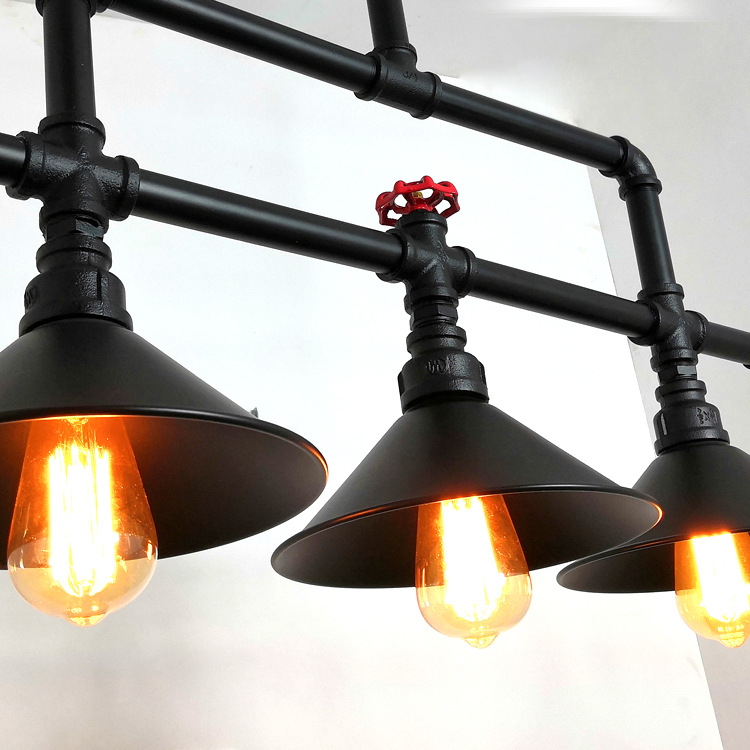 Vintage industrial wind and water pipe chandelier creative three end restaurant bar kitchen long lamp（WH-VP-226)
