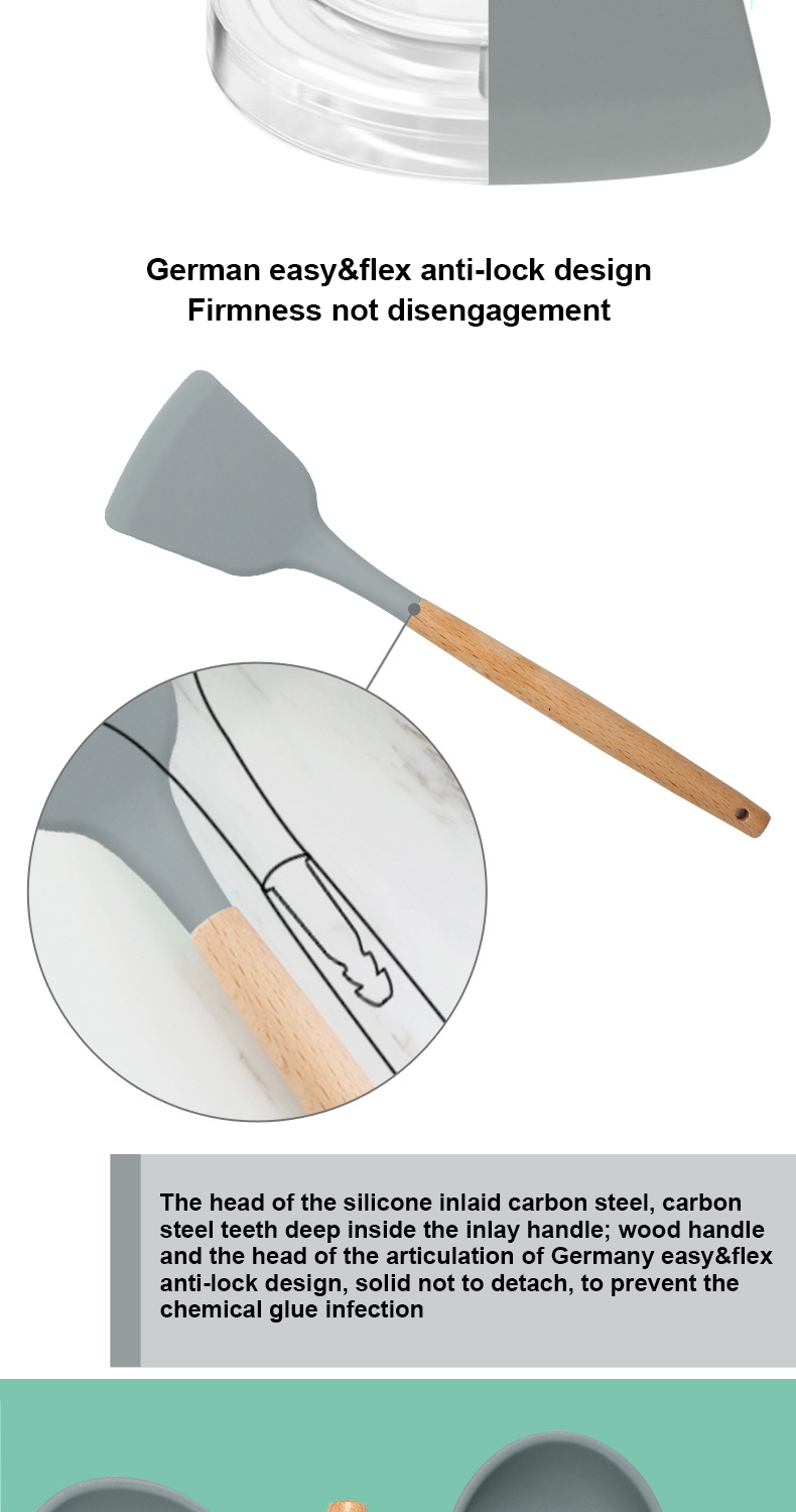 Non Toxic 12 Piece Silicone Cooking Utensil Set With Wood Handle