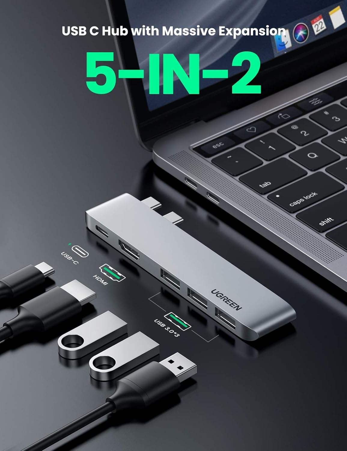 USB Type C to 4K-HDMI Thunderbolt 3 100W Power Delivery 3 USB 3.0 Port Adapter Dock Station for MacBook