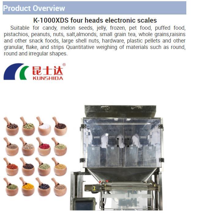 Automatic Packing Candy/Grain/Salt/Coffee Bean/Dried Fruit/Puffed Food 4heads Weigher