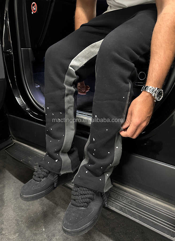 Black Flared Sweatpants Mens Anti-Pilling Streetwear Vintage Flare Paint Spray Joggers Grey