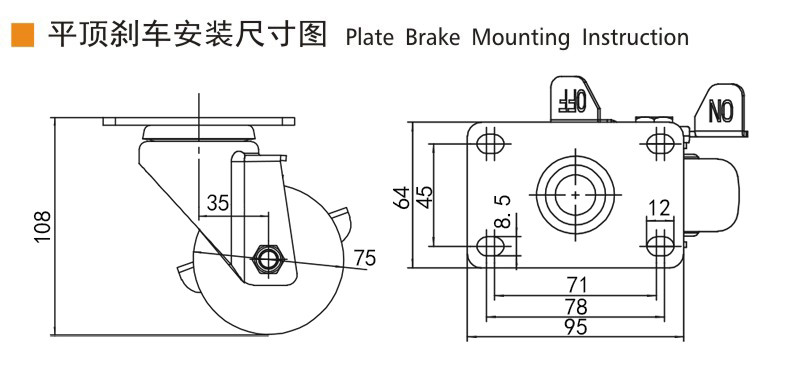 EDL Medium Duty 3inch 150kg Plate TPU Caster by Rigid, Swivel and Brake type