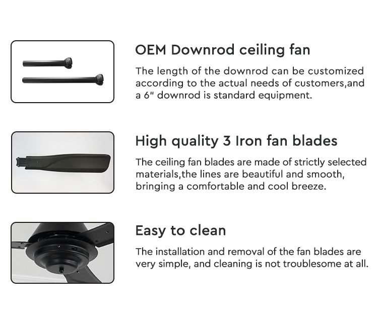 1stshine Ceiling Fan with 5 Speed Remote Control Standard Wind Black Metal Blades