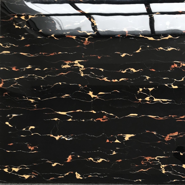 Black Shiny Porcelain Floor Tile with Gold Veins Non Slip and 3D Wall Design