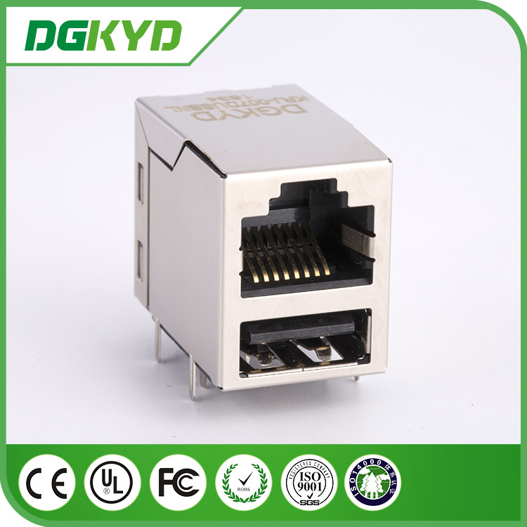 Single port Integrated magnetic rj45 USB jack with 10/100base transformer