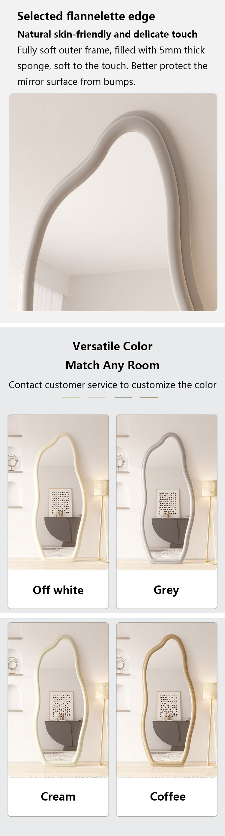 Makeup Flannelette Full Length Floor Mirror Curved Irregular Shape