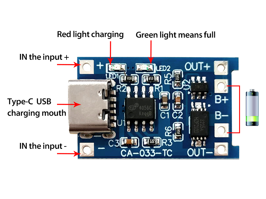 CA-033 Micro Type-C USB 5V Charging Board Dual Function 1A Li-Ion Lithium Battery Charger Module 18650 TP4056 ICs Product