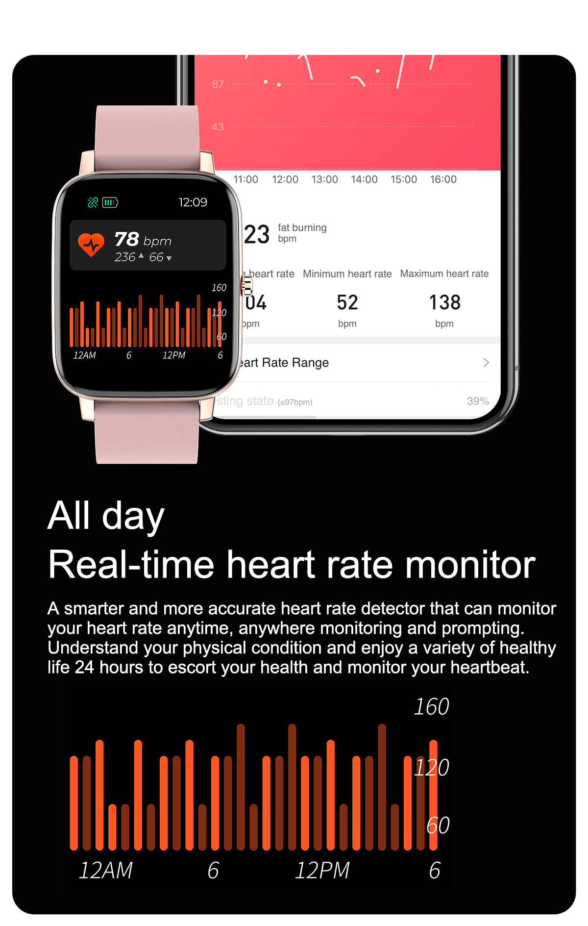Touch Screen Wristwatch 1.69inch Fitness Tracker Smart Watch