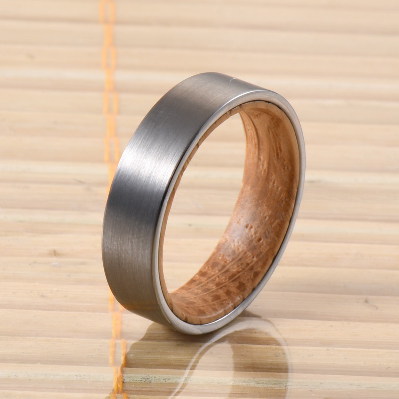 Whiskey Barrel Wood Inner 6mm Brushed Silver Tungsten Ring Ideal Wedding Band for Men Women Engagement Gift