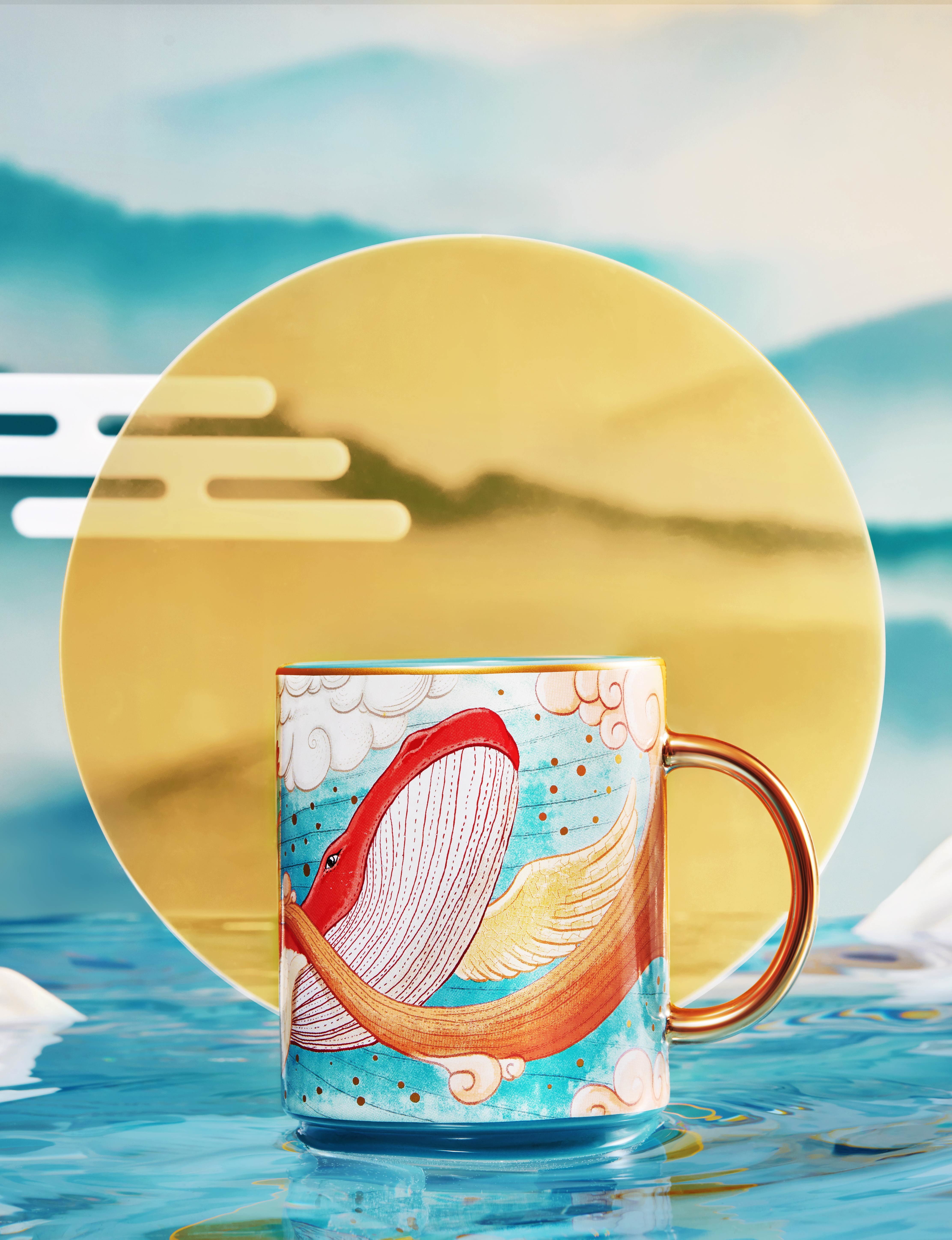 Chinese decal ceramic mugs 11oz coffee mug Style Vintage Decal Tall Ceramic Mugs with handle for gift