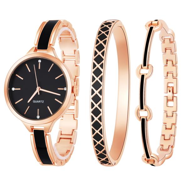 Rosegold 18cm Watch Gift Set Ladies Diamond Women'S Watch And Bracelet Gift Set