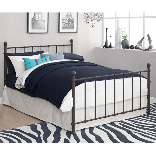 Queen Size 250 Pounds Metal Frame Double Bed Strong Headboard