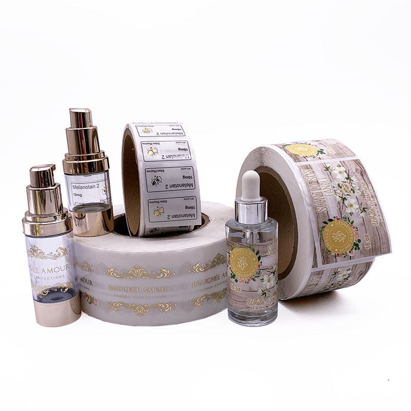 Custom Mini Transparent PET Bottle Sticker Foil Stamping For Essential Oil Ampoule