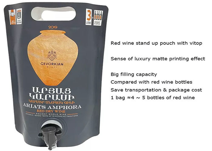 Aluminum Foil Drink Juice Pouch With Spout , 1.5L 3L 5L Wine Liquid Bib Bag In Box