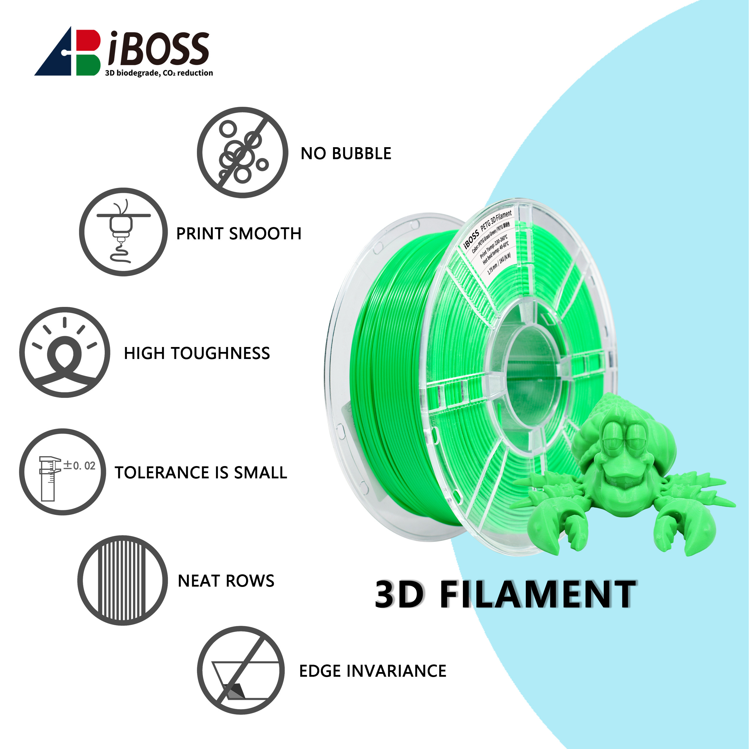 PETG 3D Printer Filament Grass Green 1.75mm Toughness Enhanced 3D Printed