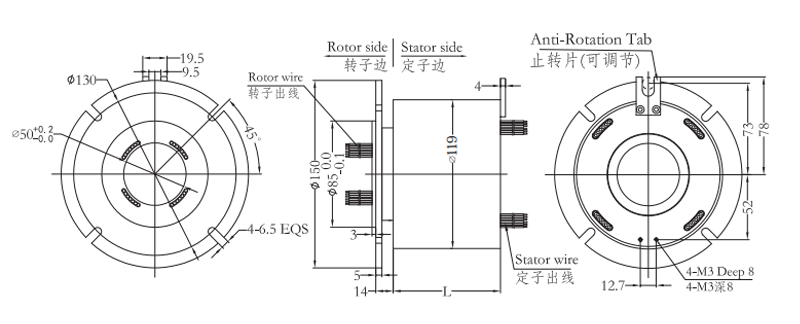 h50119f series H50119F Series Through Bore Slip Ring slip ring Drawing 