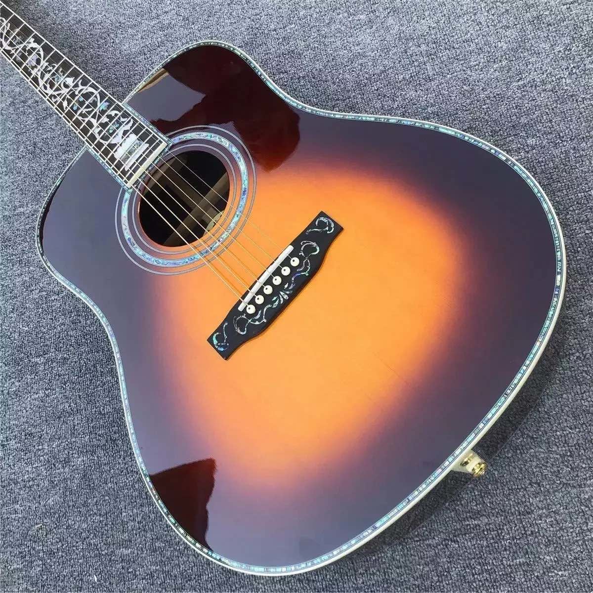 Custom New All Solid Wood Sunburst 41" D Type Acoustic Guitar Abalone Ebony Fingerboard