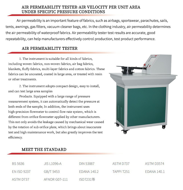 AFNOR Air Permeability Textile Testing Equipment OEM Automatic