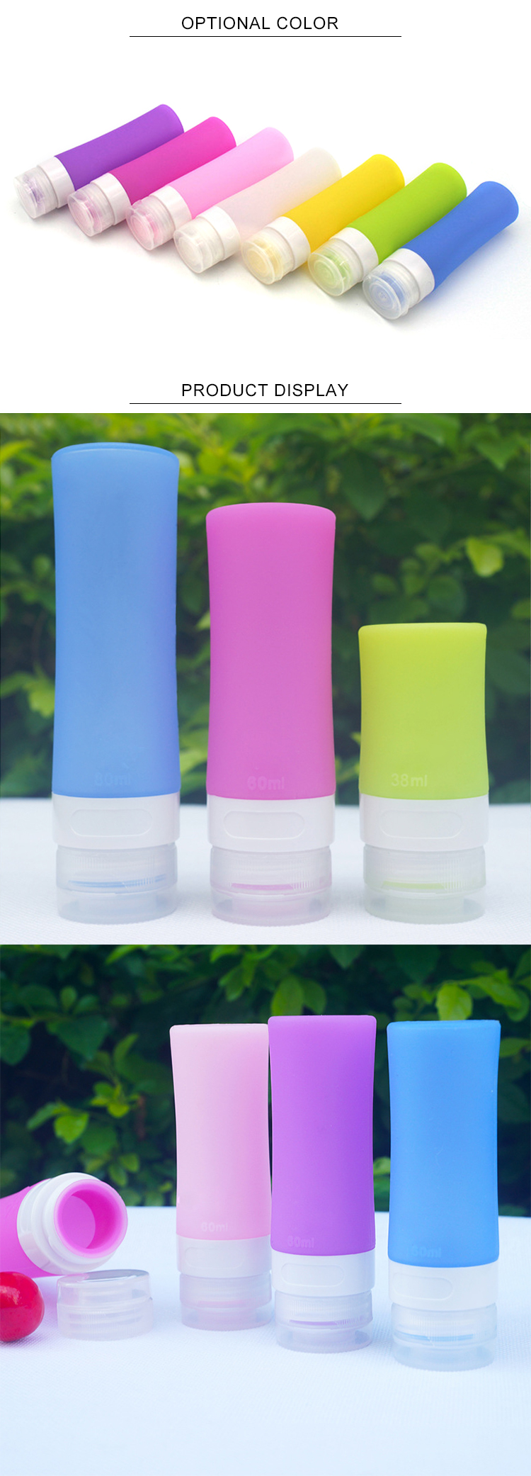 Odorless 38ml 60ml 80ml Silicone Travel Shampoo Bottles