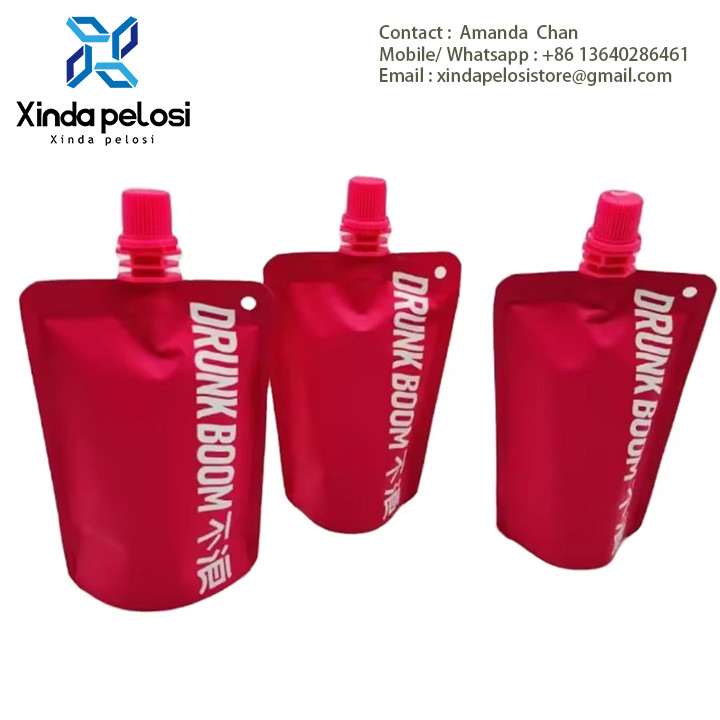 Custom Resealable Liquid Stand Up Pouches With Top Spout For Juice Drink Packaging