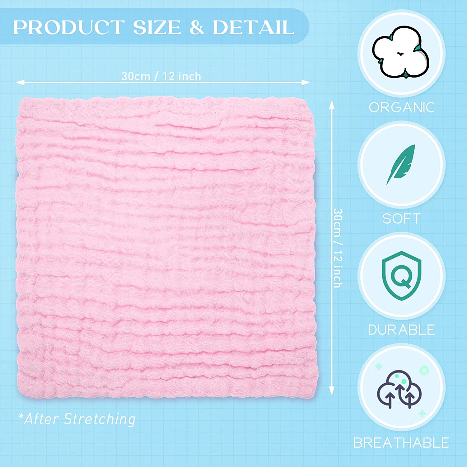 Baby Registry Must-Haves Square Baby Washcloths Set Soft and Gentle 12 x 12 inches