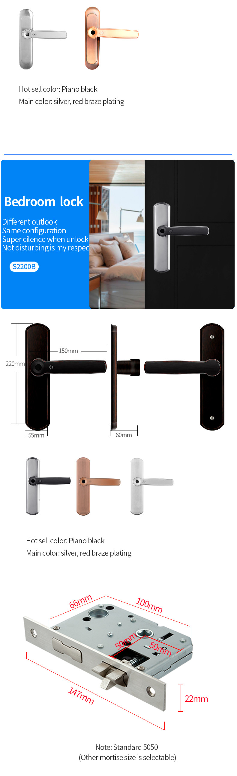 No Drilling Hole Household Fingerprint Zinc Alloy Smart Door Locks