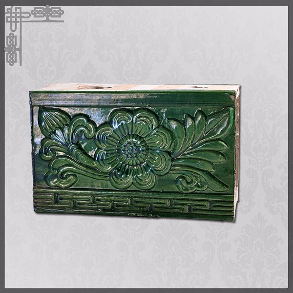 Glazed Antique Chinese Roof Ornaments Flower Pattern Green Yellow Colors