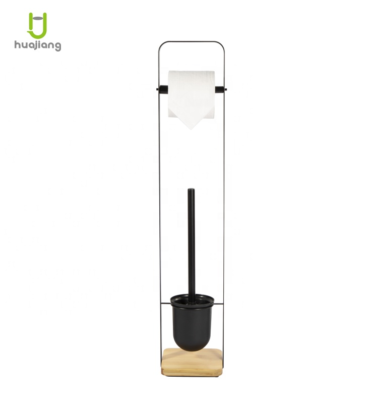 Sustainable Bathroom Cleaning Tool Black Toilet Brush and Paper Holder with Bamboo Handle
