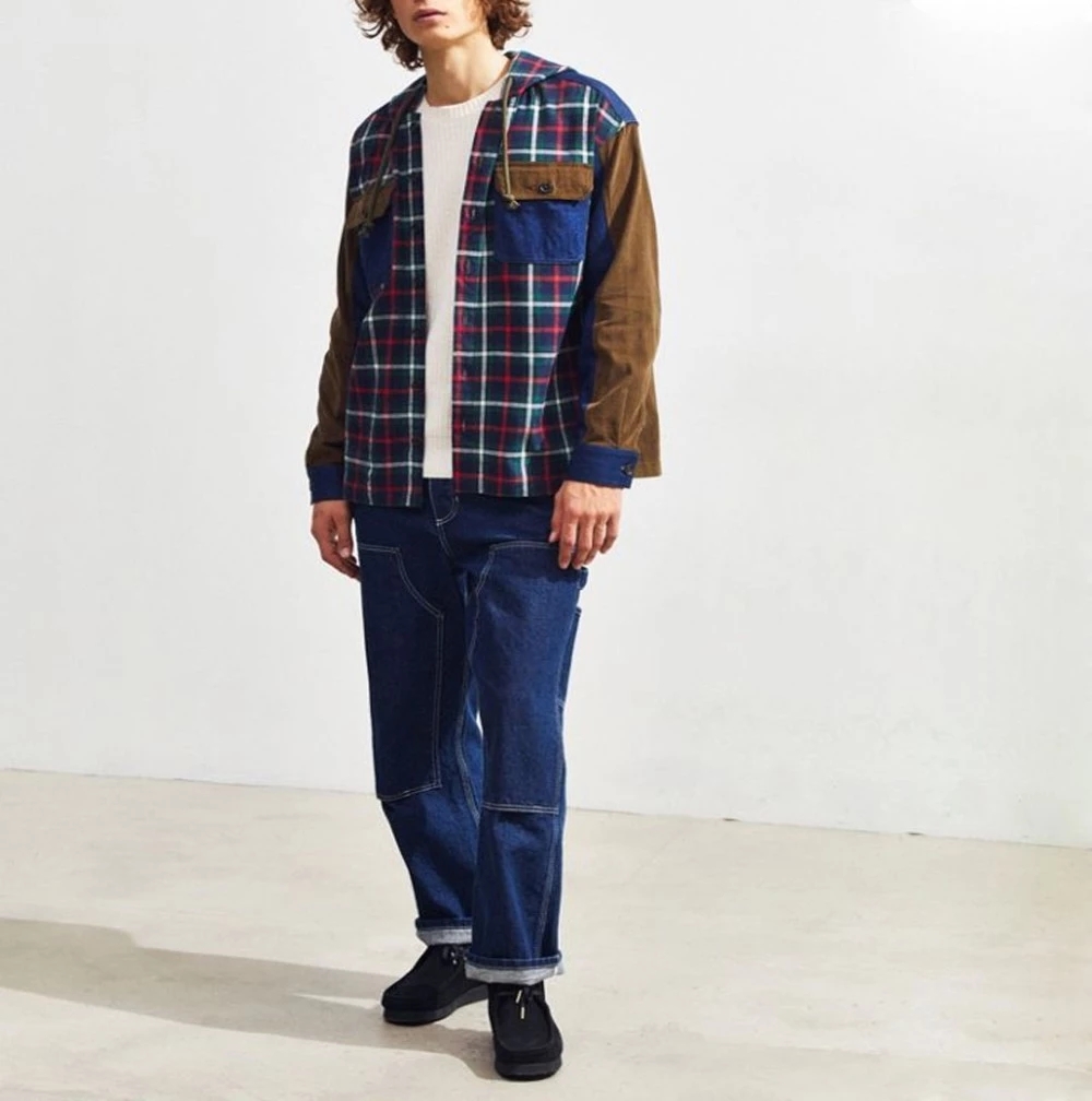 100% Cotton Mens Fashion Casual Shirts Full Sleeve With Blocked Hooded