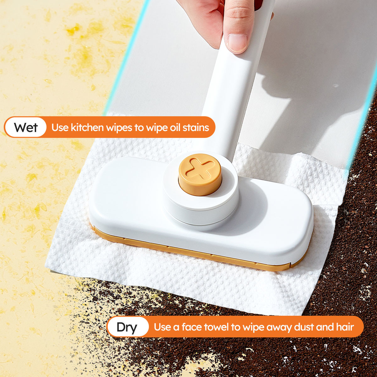Handhold Rotatable Automatic Mini Mop With Cloth Clipper with Face Towels for Bathroom Kitchen