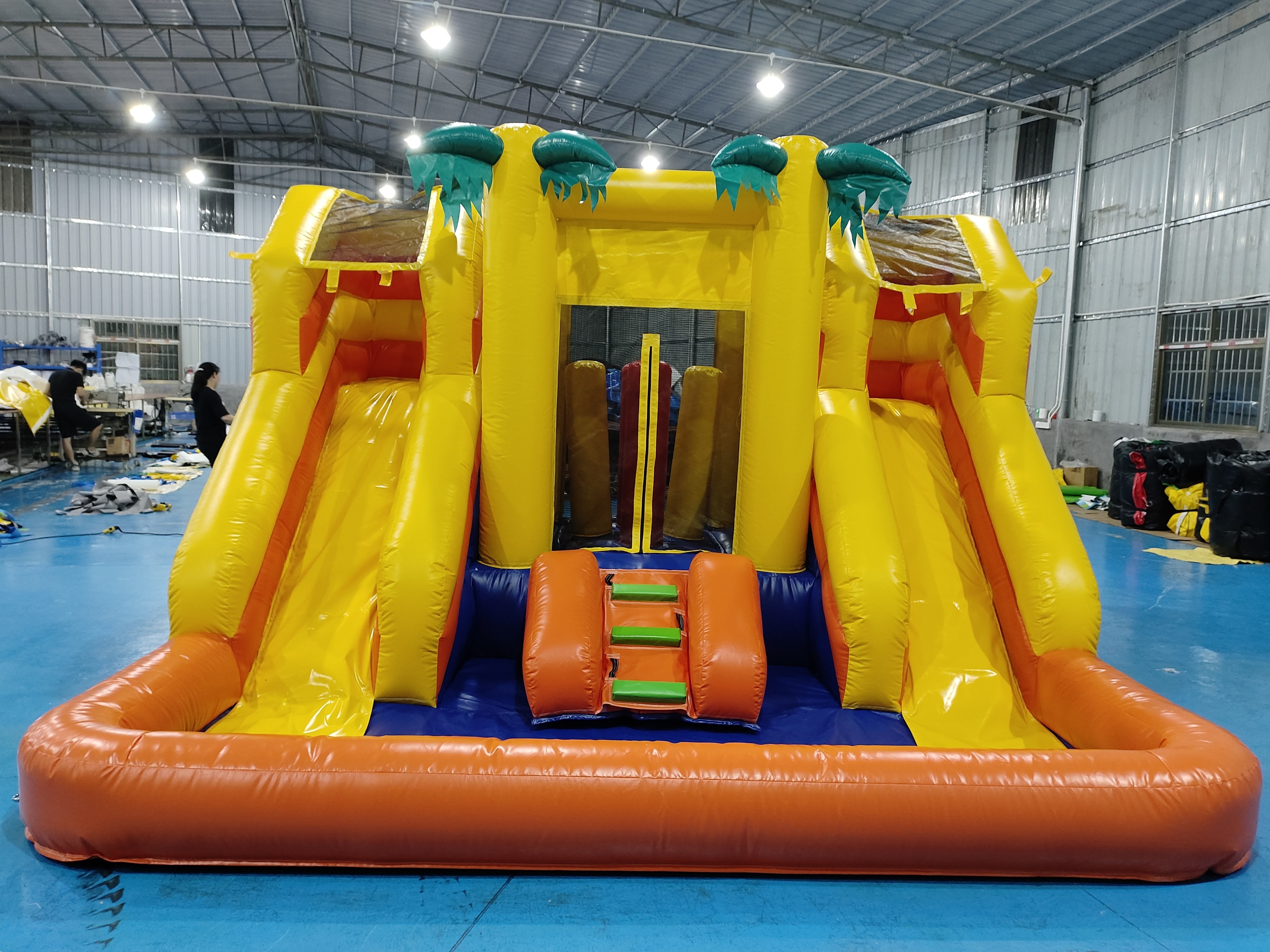 Commercial Inflatable Bounce House With Double Slides Inflatable Water Slides Yellow Jungle For Outdoor Party