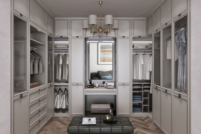 2024 Popular Gray Shaker Door Wardrobe Modern Wood Style for Home Cloth Shelf Closets
