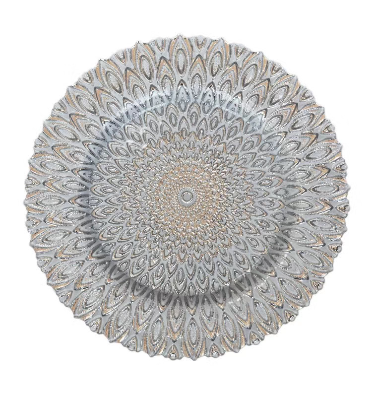 Gold Rim Mirror Charger Plate For Wedding Event Diamond Rhinestones 15 Inch