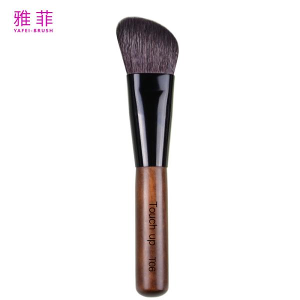 T06 Custom Logo Angled Contour Makeup Brush Natural Gaot Hair Copper Tube Wood