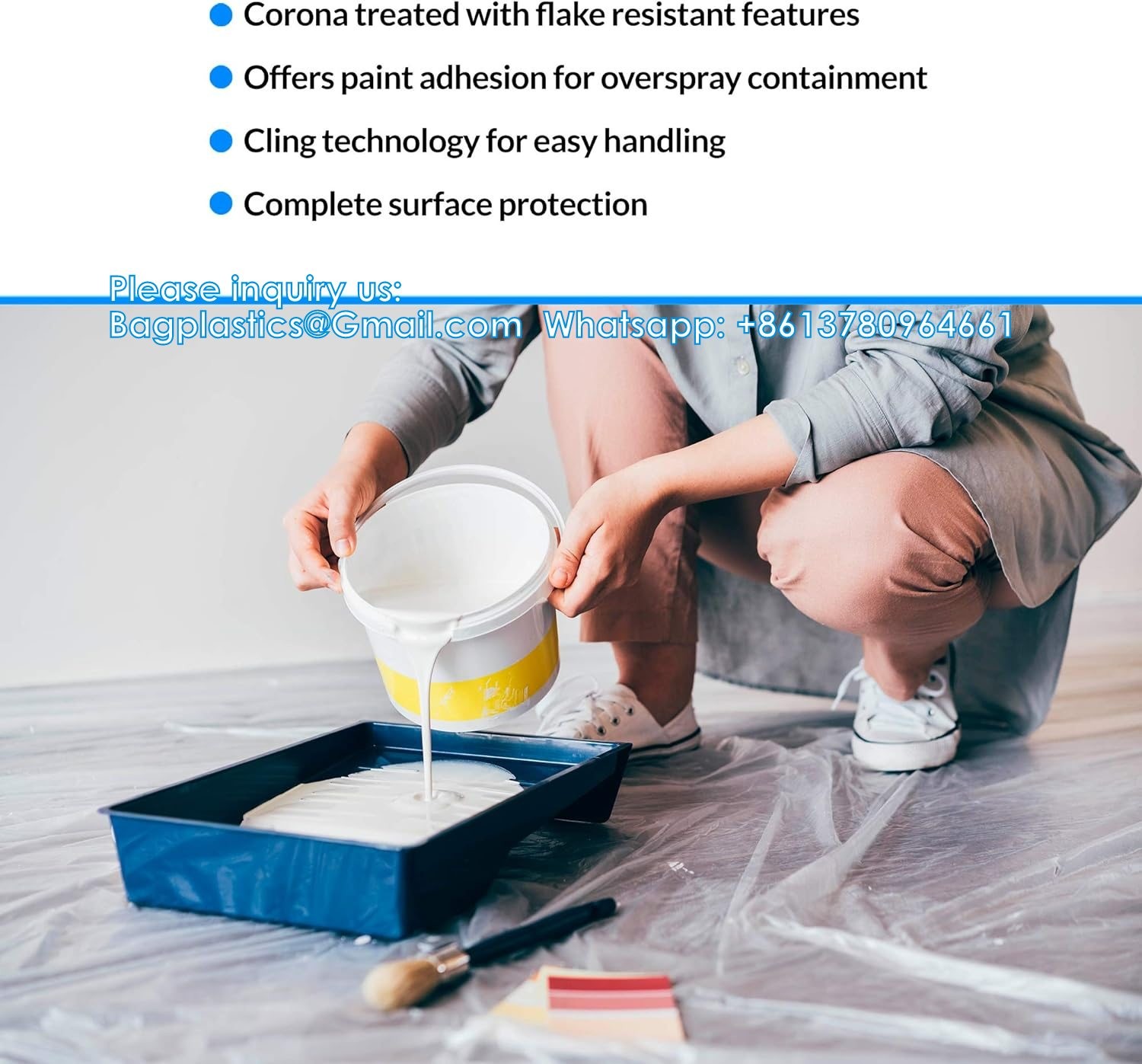 Overspray Protective Sheeting With 233+ Masking Tape (36 Mm), Translucent, Paintable, High Density, Tear Resistan