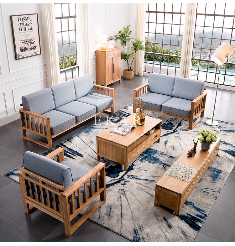 European Style Ash Wooden Frame Corner Designs Furniture Living Room Sofa